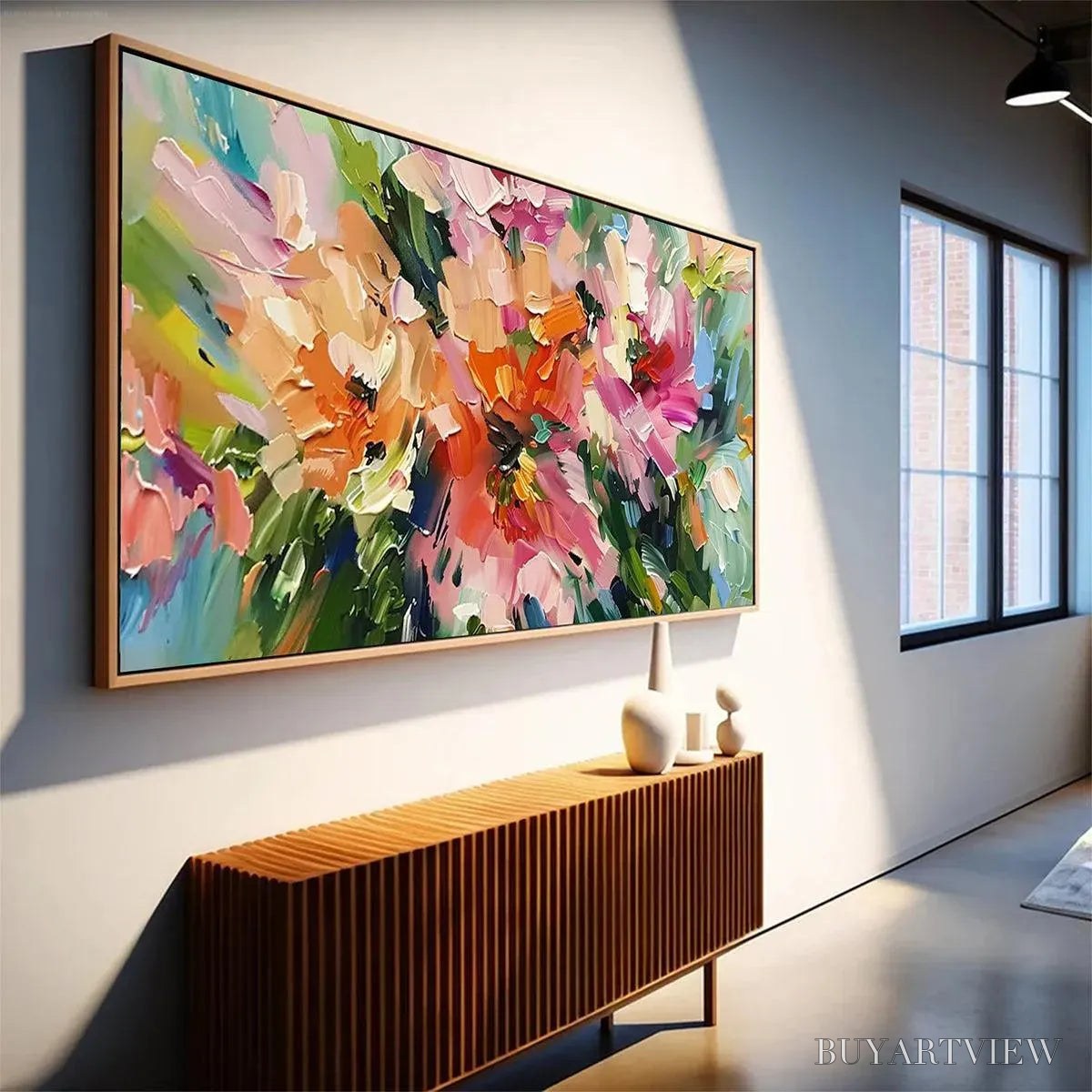 BUYARTVIEW Blushing Blooms – Textured Impasto Floral Painting in Pink and Orange - image 4