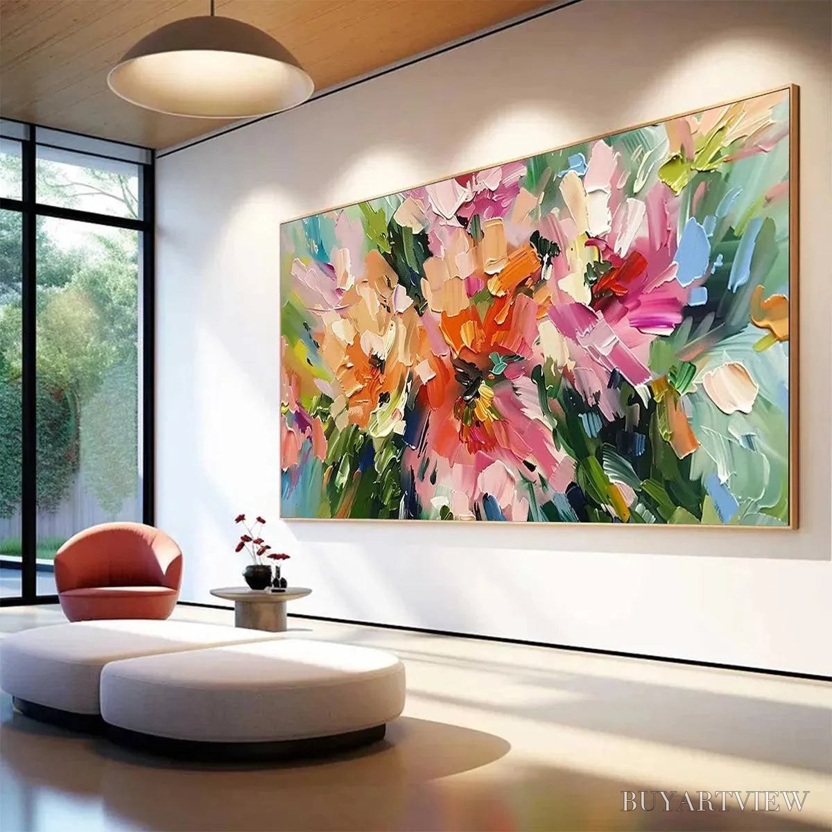 BUYARTVIEW Blushing Blooms – Textured Impasto Floral Painting in Pink and Orange - image 5