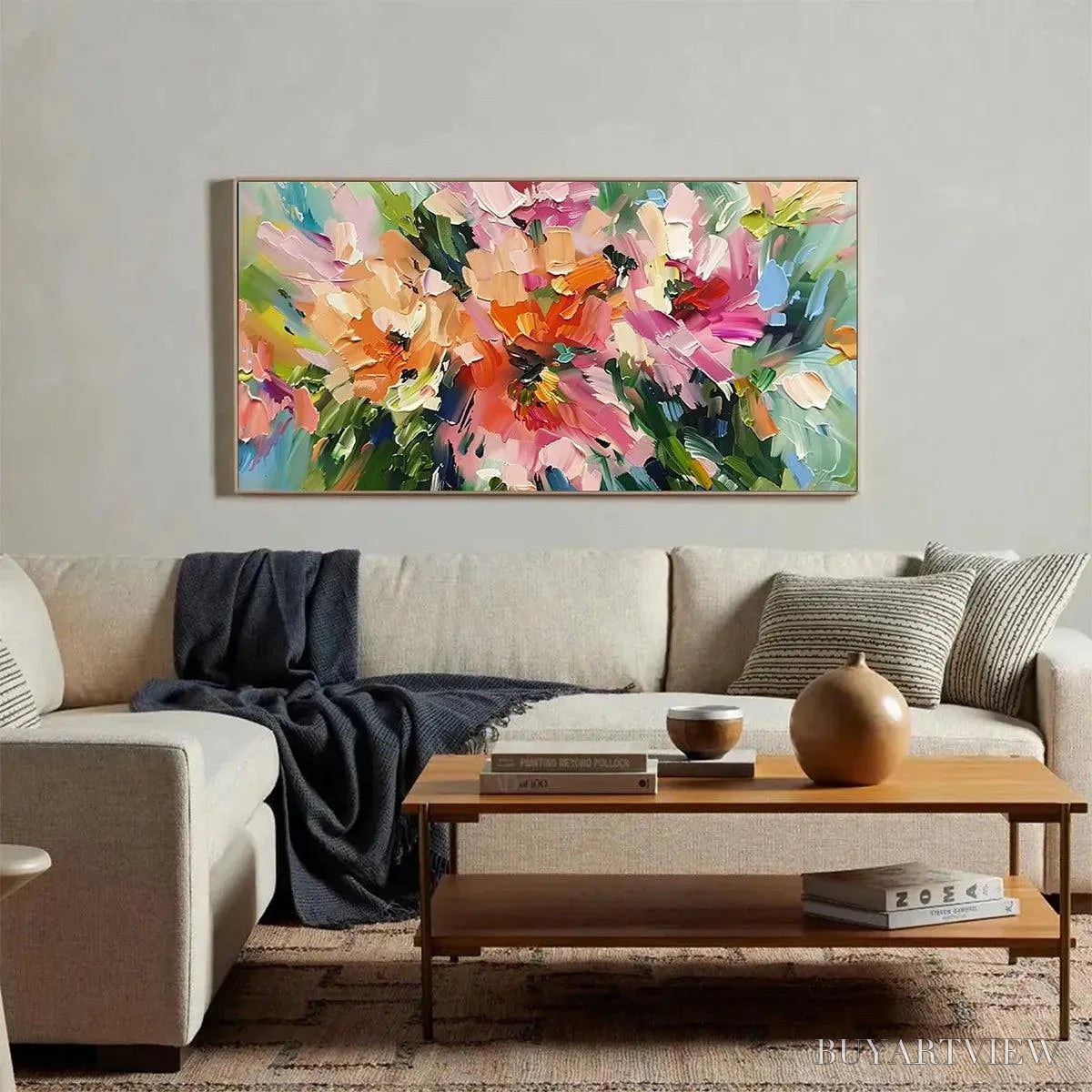 BUYARTVIEW Blushing Blooms – Textured Impasto Floral Painting in Pink and Orange - image 6