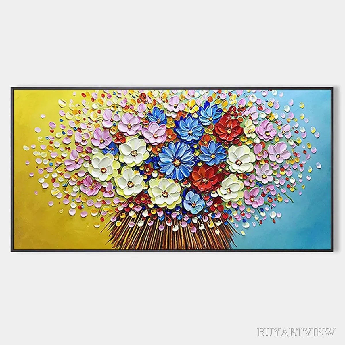 BUYARTVIEW Vibrant Bouquet – Textured Impasto Floral Painting, Horizontal - image 1