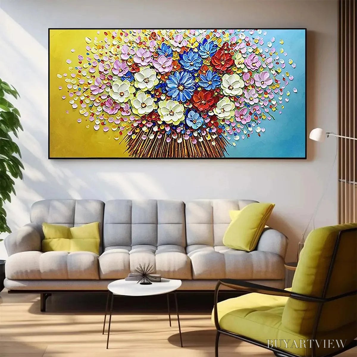 BUYARTVIEW Vibrant Bouquet – Textured Impasto Floral Painting, Horizontal - image 2