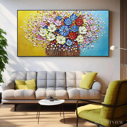 BUYARTVIEW Vibrant Bouquet – Textured Impasto Floral Painting, Horizontal - image 2