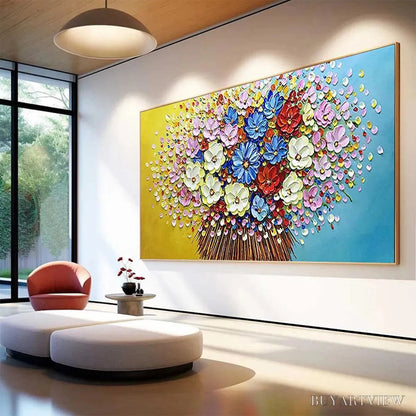 BUYARTVIEW Vibrant Bouquet – Textured Impasto Floral Painting, Horizontal - image 4