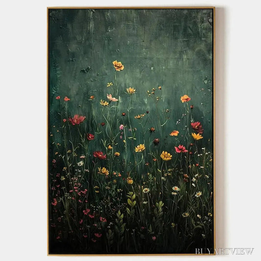 BUYARTVIEW Meadow'S Embrace – Moody Floral Botanical Painting, Vertical - image 1