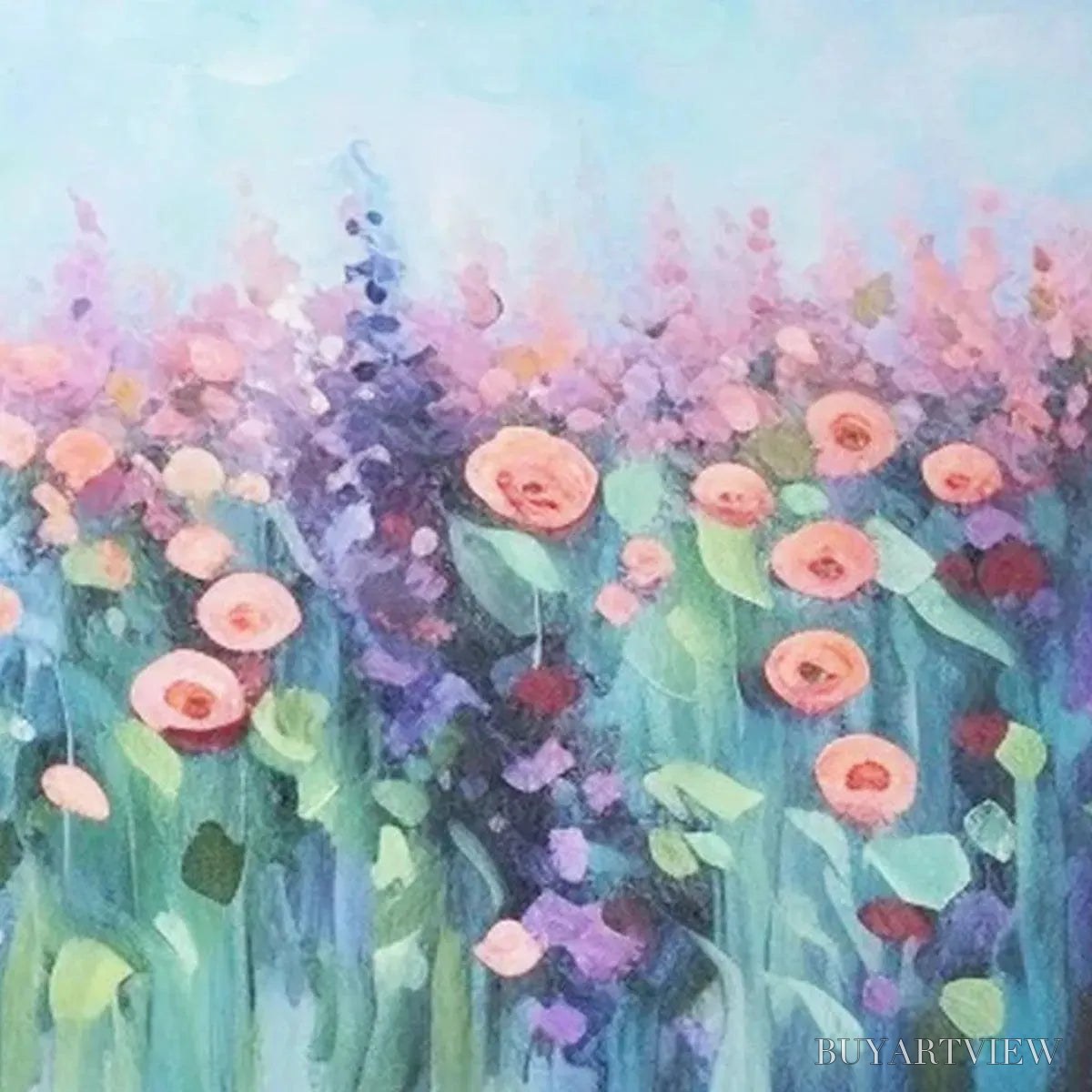 BUYARTVIEW Pastel Meadow – Impressionistic Floral Landscape Painting - image 3