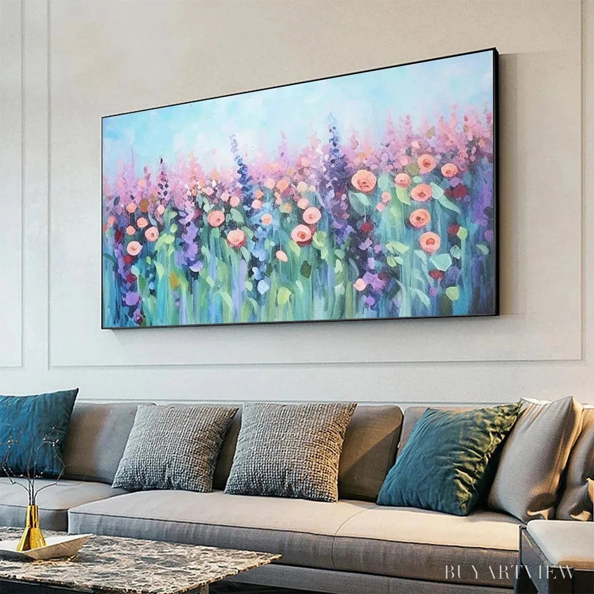 BUYARTVIEW Pastel Meadow – Impressionistic Floral Landscape Painting - image 4