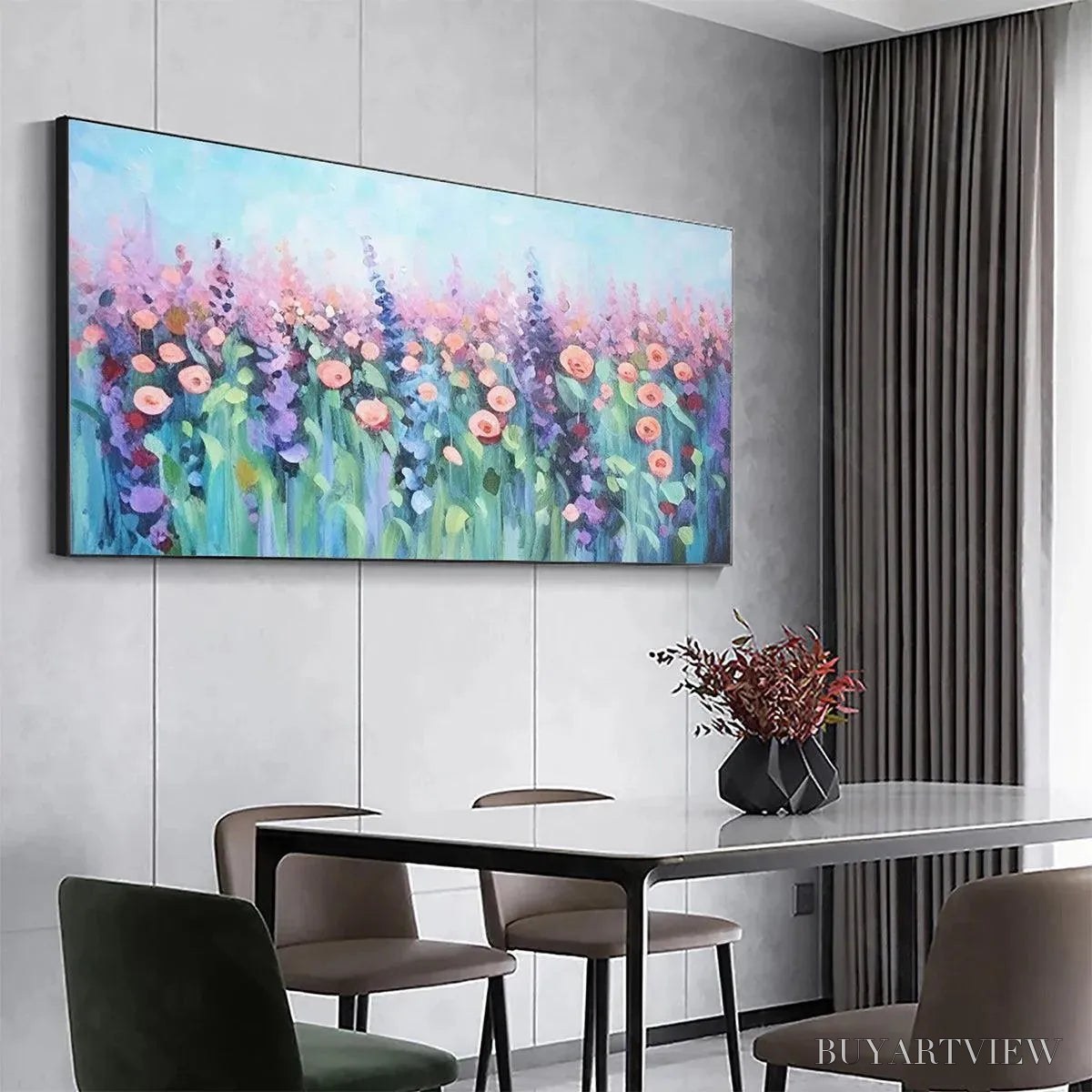 BUYARTVIEW Pastel Meadow – Impressionistic Floral Landscape Painting - image 5