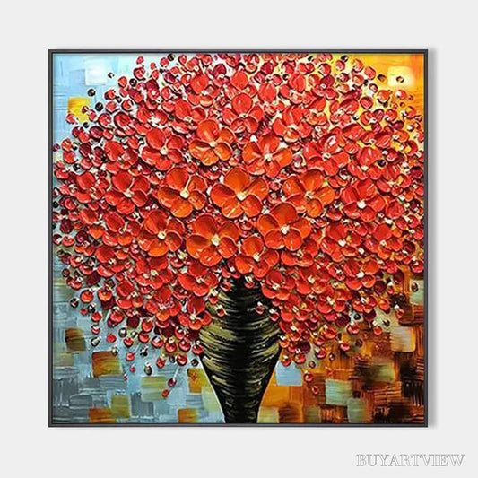 BUYARTVIEW Crimson Bouquet – Textured Impasto Floral Painting in Red - image 1