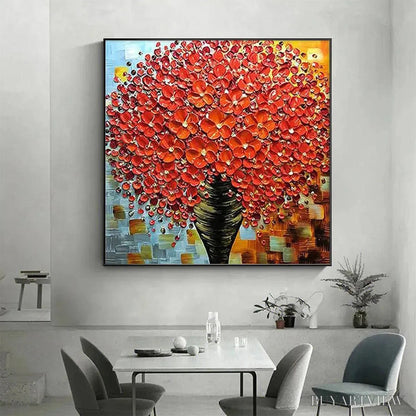 BUYARTVIEW Crimson Bouquet – Textured Impasto Floral Painting in Red - image 4