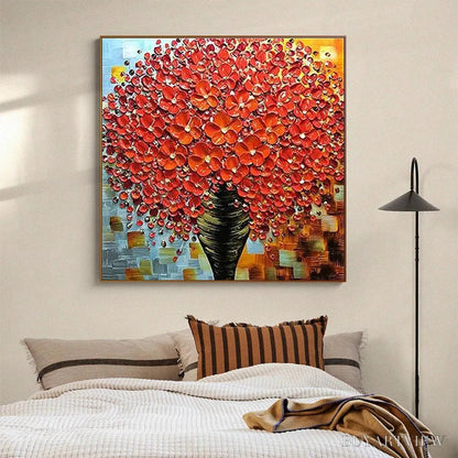 BUYARTVIEW Crimson Bouquet – Textured Impasto Floral Painting in Red - image 5