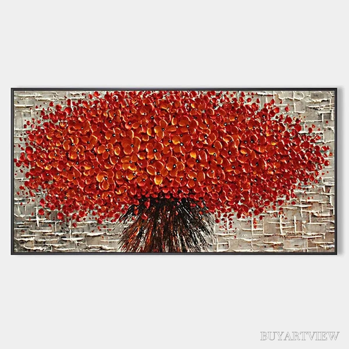 BUYARTVIEW Crimson Burst – Textured Impasto Floral Painting in Red - image 1
