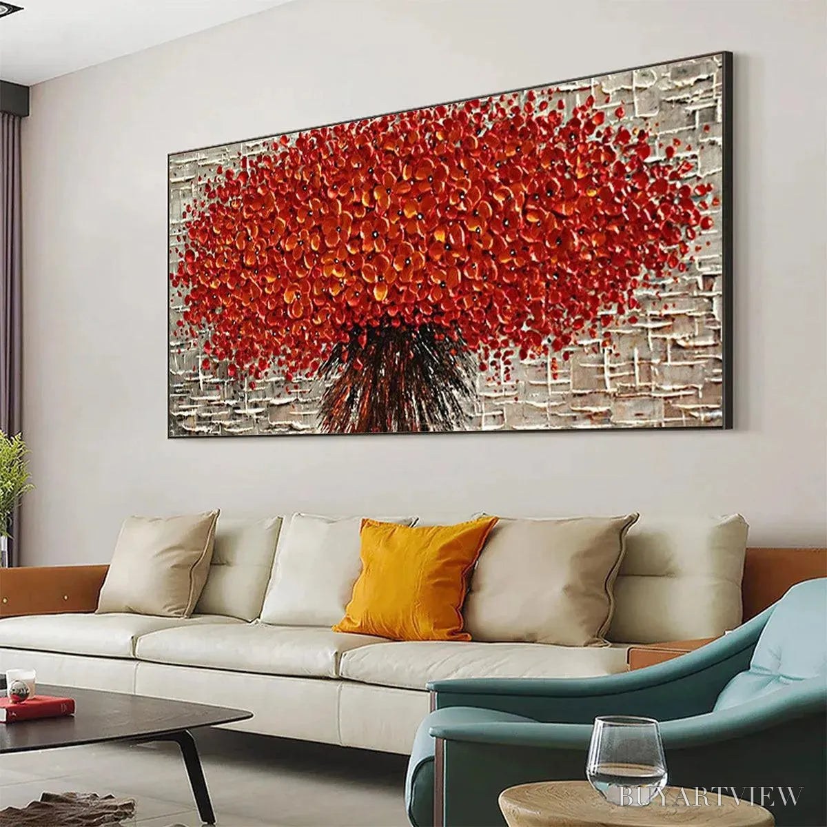 BUYARTVIEW Crimson Burst – Textured Impasto Floral Painting in Red - image 4