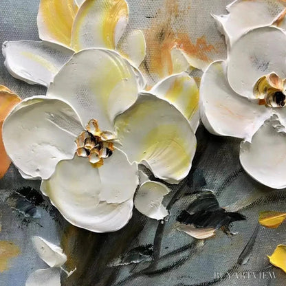 BUYARTVIEW Spring Blossoms – Textured Floral Painting in White and Gold - image 3