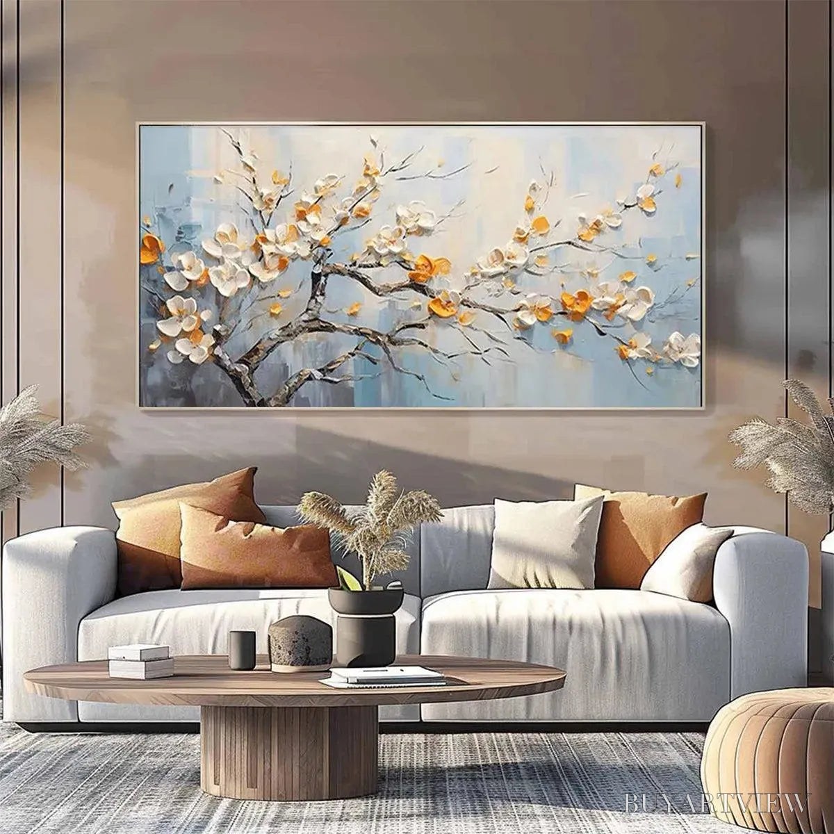 BUYARTVIEW Spring Blossoms – Textured Floral Painting in White and Gold - image 4