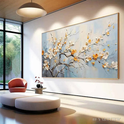 BUYARTVIEW Spring Blossoms – Textured Floral Painting in White and Gold - image 5