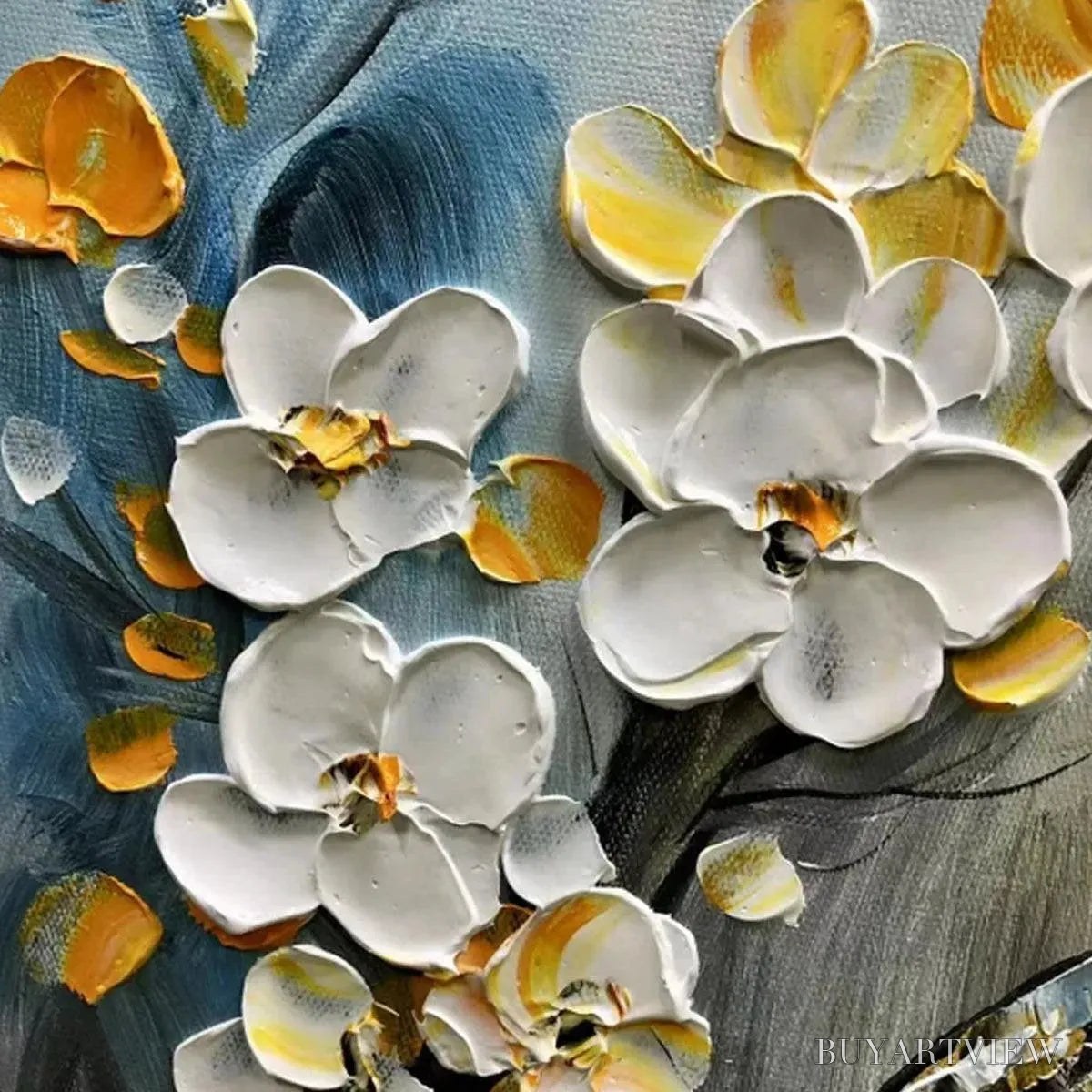 BUYARTVIEW Spring Blossoms – Textured Floral Painting in White and Gold - image 6