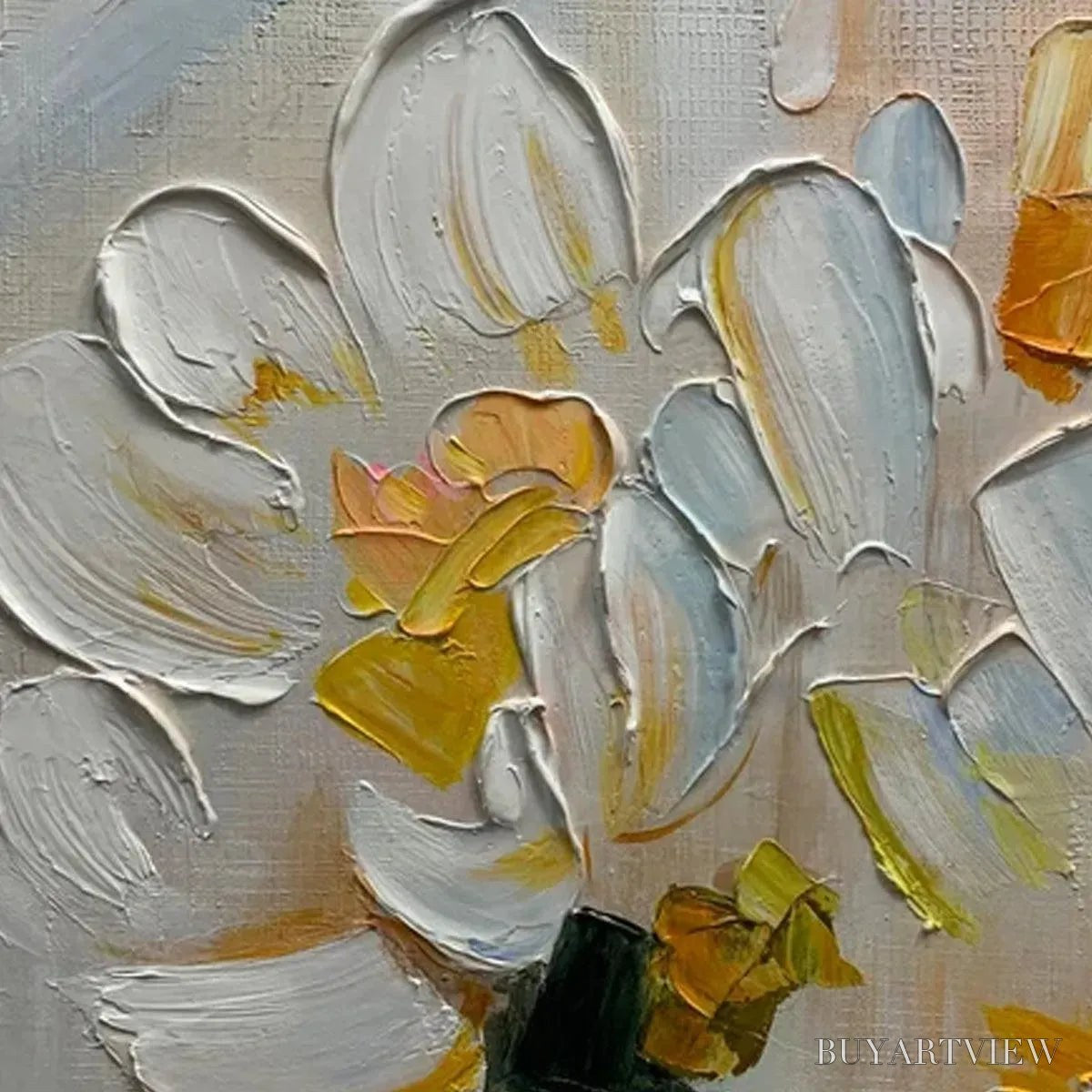 BUYARTVIEW White Blossoms – Textured Impasto Floral Painting in White and Beige - image 3