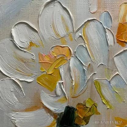 BUYARTVIEW White Blossoms – Textured Impasto Floral Painting in White and Beige - image 3