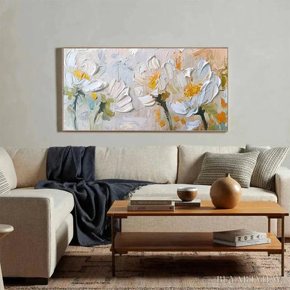 BUYARTVIEW White Blossoms – Textured Impasto Floral Painting in White and Beige - image 4