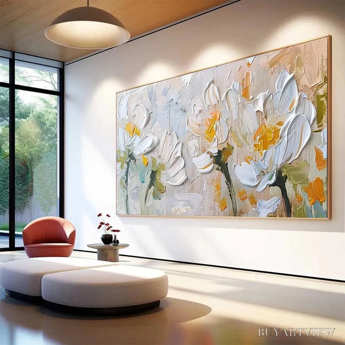 BUYARTVIEW White Blossoms – Textured Impasto Floral Painting in White and Beige - image 6