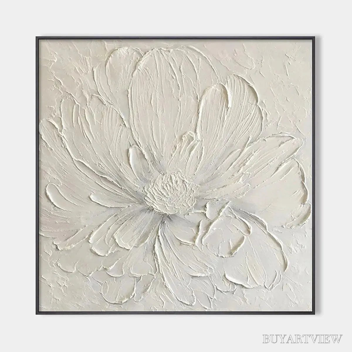 BUYARTVIEW White Peony – Textured Minimalist Floral Painting in White - image 1