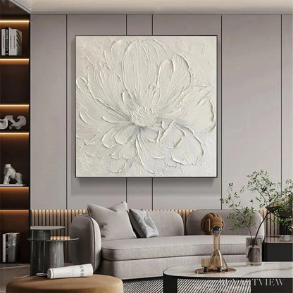 BUYARTVIEW White Peony – Textured Minimalist Floral Painting in White - image 6