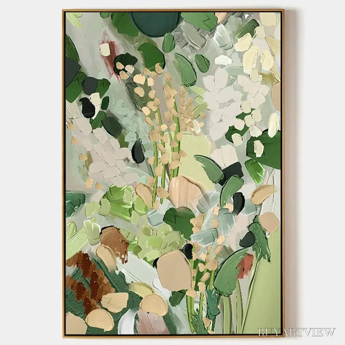 BUYARTVIEW Whispering Meadow – Textured Abstract Floral Painting in Green and Gold - image 1