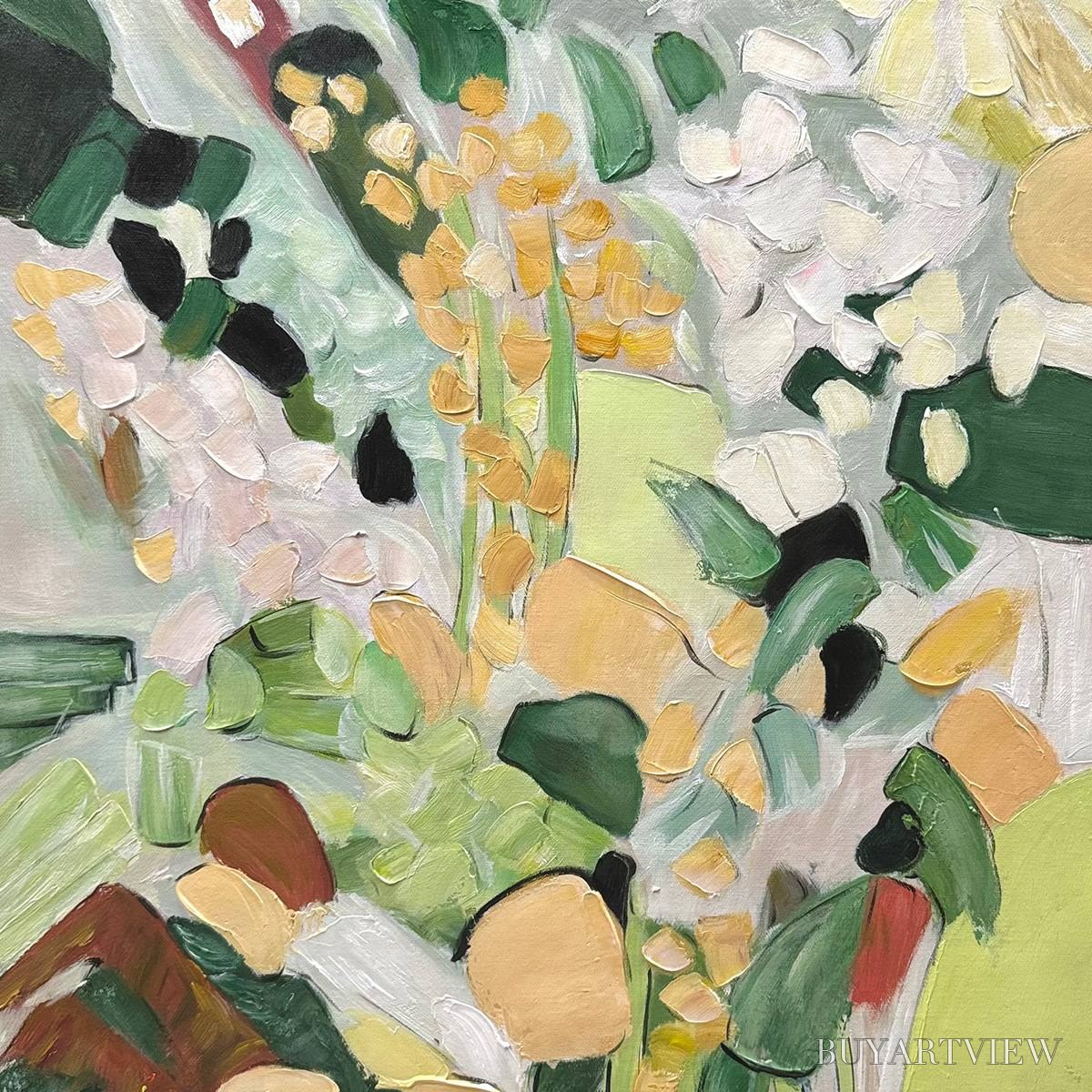 BUYARTVIEW Whispering Meadow – Textured Abstract Floral Painting in Green and Gold - image 3