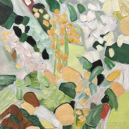 BUYARTVIEW Whispering Meadow – Textured Abstract Floral Painting in Green and Gold - image 3