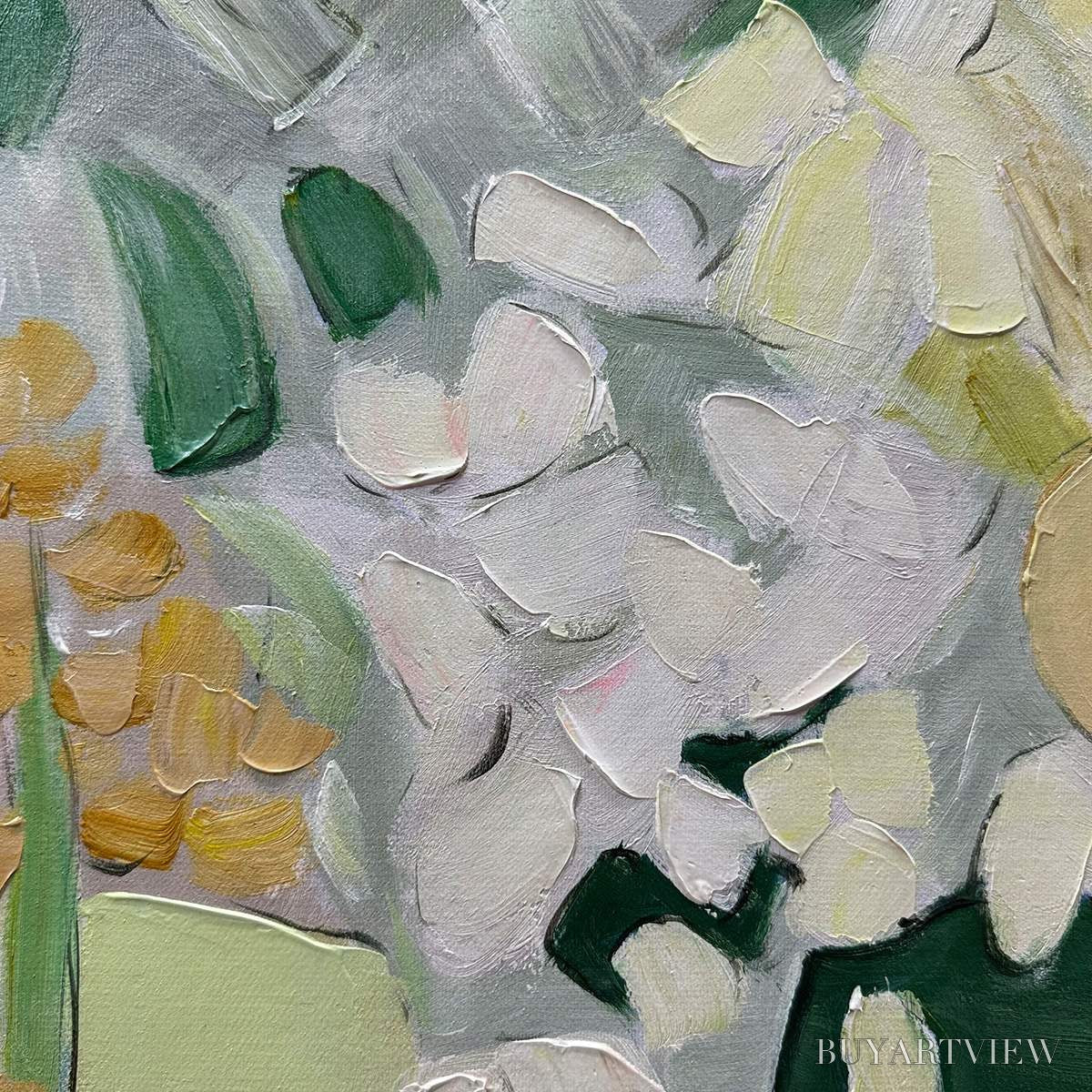 BUYARTVIEW Whispering Meadow – Textured Abstract Floral Painting in Green and Gold - image 5
