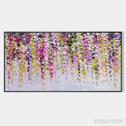 BUYARTVIEW Wisteria Cascade – Textured Impasto Floral Painting in Pink, Purple, and Green - image 1