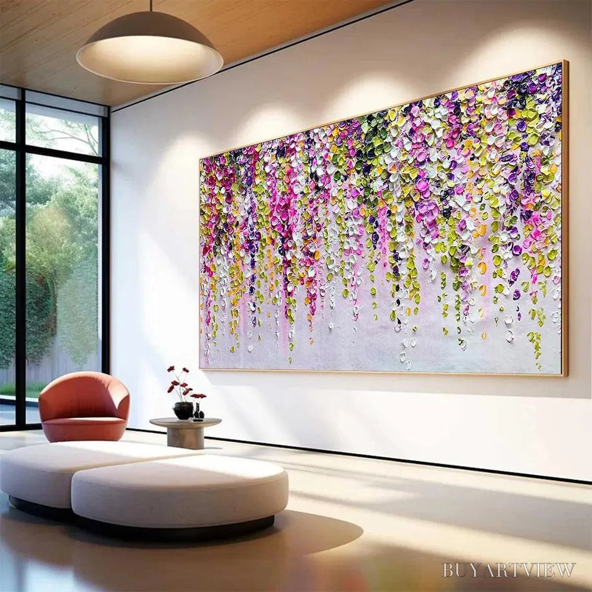 BUYARTVIEW Wisteria Cascade – Textured Impasto Floral Painting in Pink, Purple, and Green - image 4