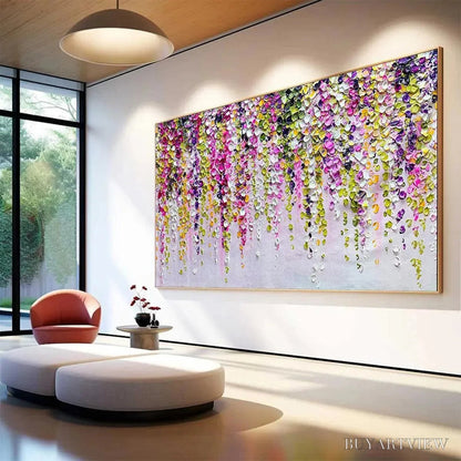 BUYARTVIEW Wisteria Cascade – Textured Impasto Floral Painting in Pink, Purple, and Green - image 4