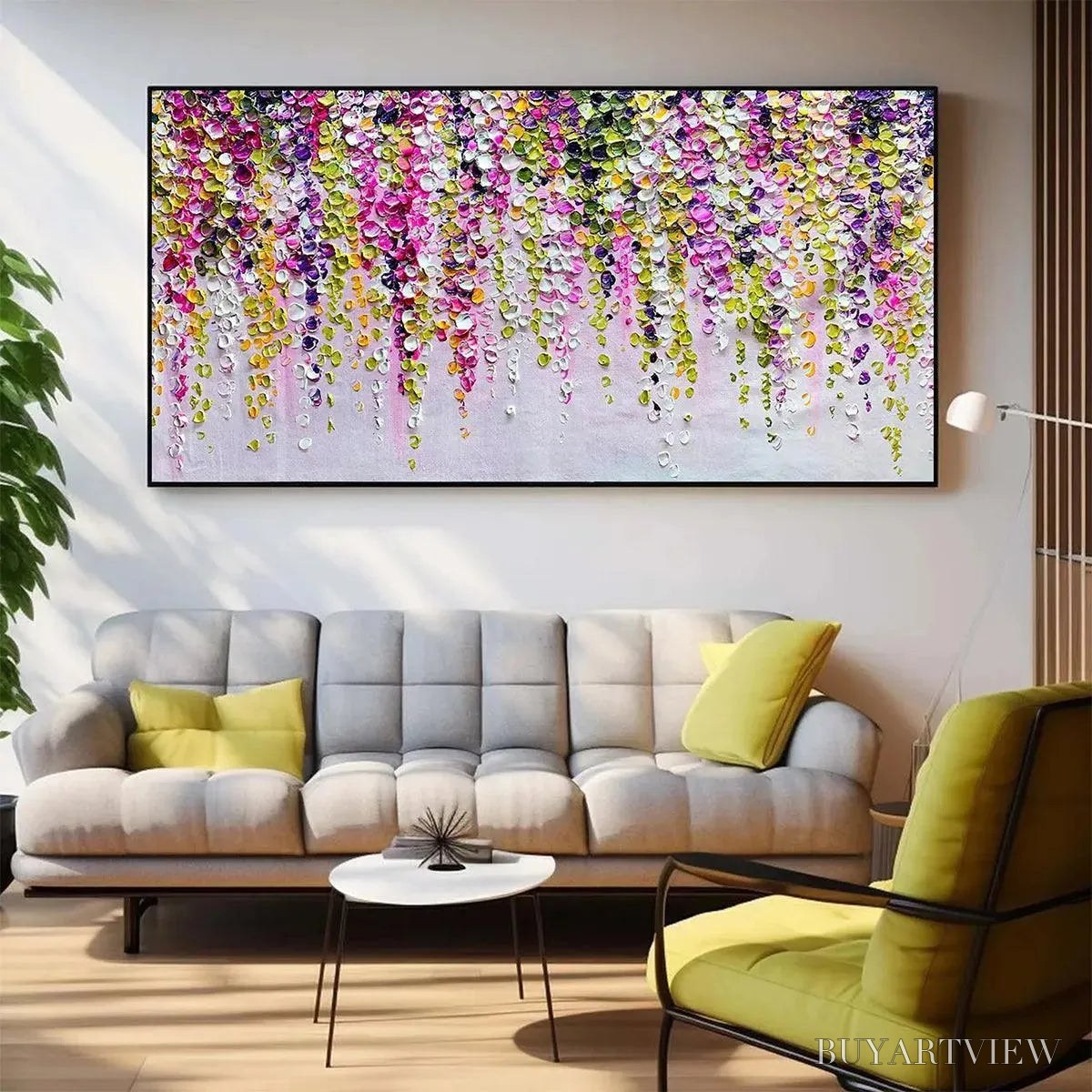 BUYARTVIEW Wisteria Cascade – Textured Impasto Floral Painting in Pink, Purple, and Green - image 6