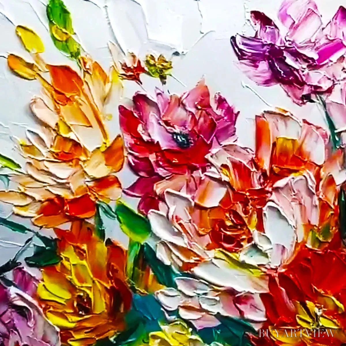 BUYARTVIEW Vibrant Bouquet – Textured Impasto Floral Bouquet Painting in Vibrant Colors - image 3