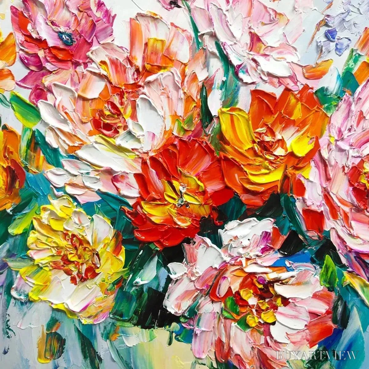 BUYARTVIEW Vibrant Bouquet – Textured Impasto Floral Bouquet Painting in Vibrant Colors - image 5