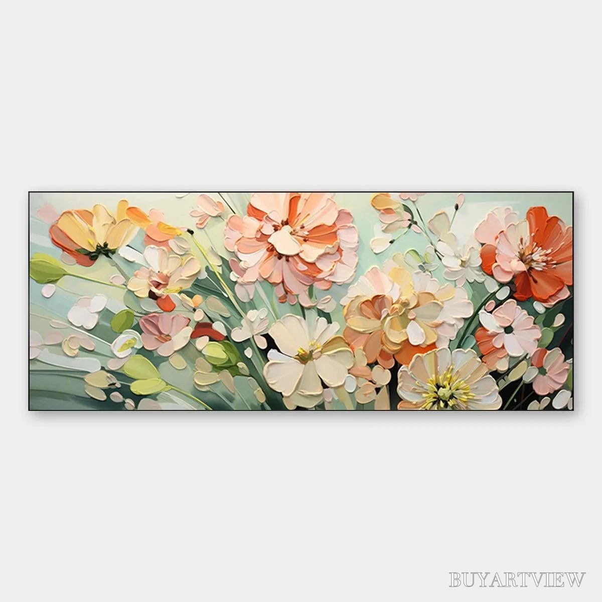 BUYARTVIEW Sunkissed Garden – Textured Floral Impasto Painting in Orange and White - image 1