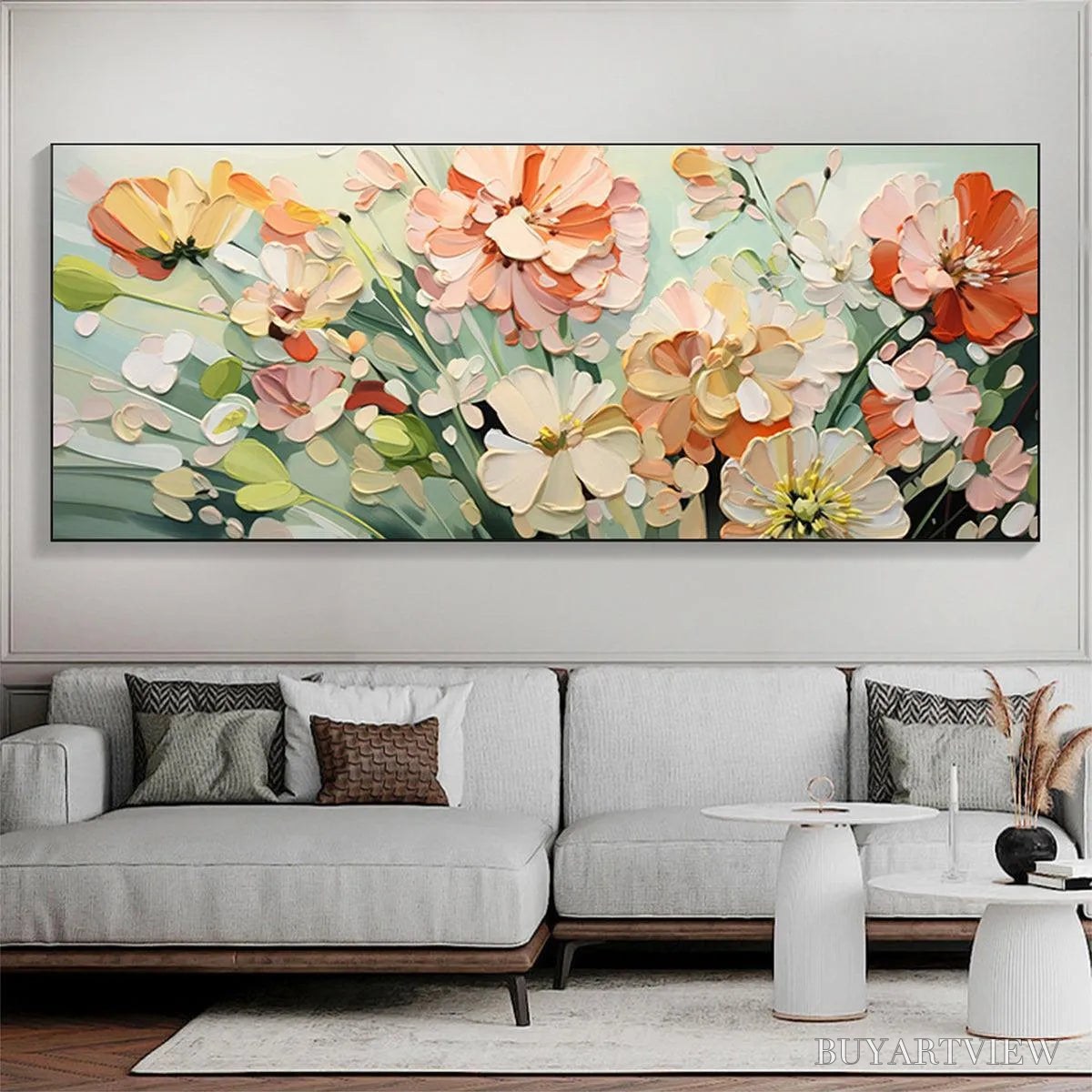 BUYARTVIEW Sunkissed Garden – Textured Floral Impasto Painting in Orange and White - image 2