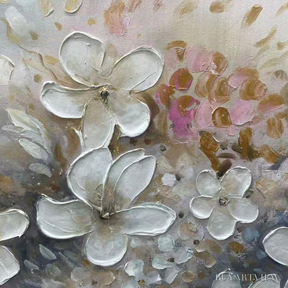 BUYARTVIEW Whispering Blossoms – Textured Beige and White Floral Impasto Painting - image 3