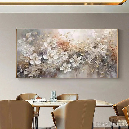 BUYARTVIEW Whispering Blossoms – Textured Beige and White Floral Impasto Painting - image 4
