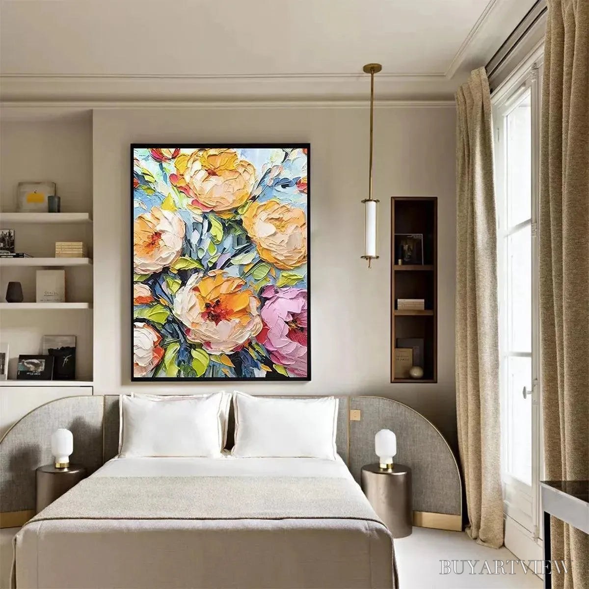 BUYARTVIEW Summer Bloom – Textured Impasto Floral Painting in Yellow and Pink - image 4
