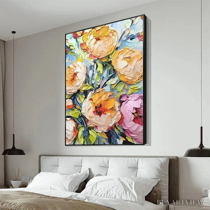 BUYARTVIEW Summer Bloom – Textured Impasto Floral Painting in Yellow and Pink - image 5