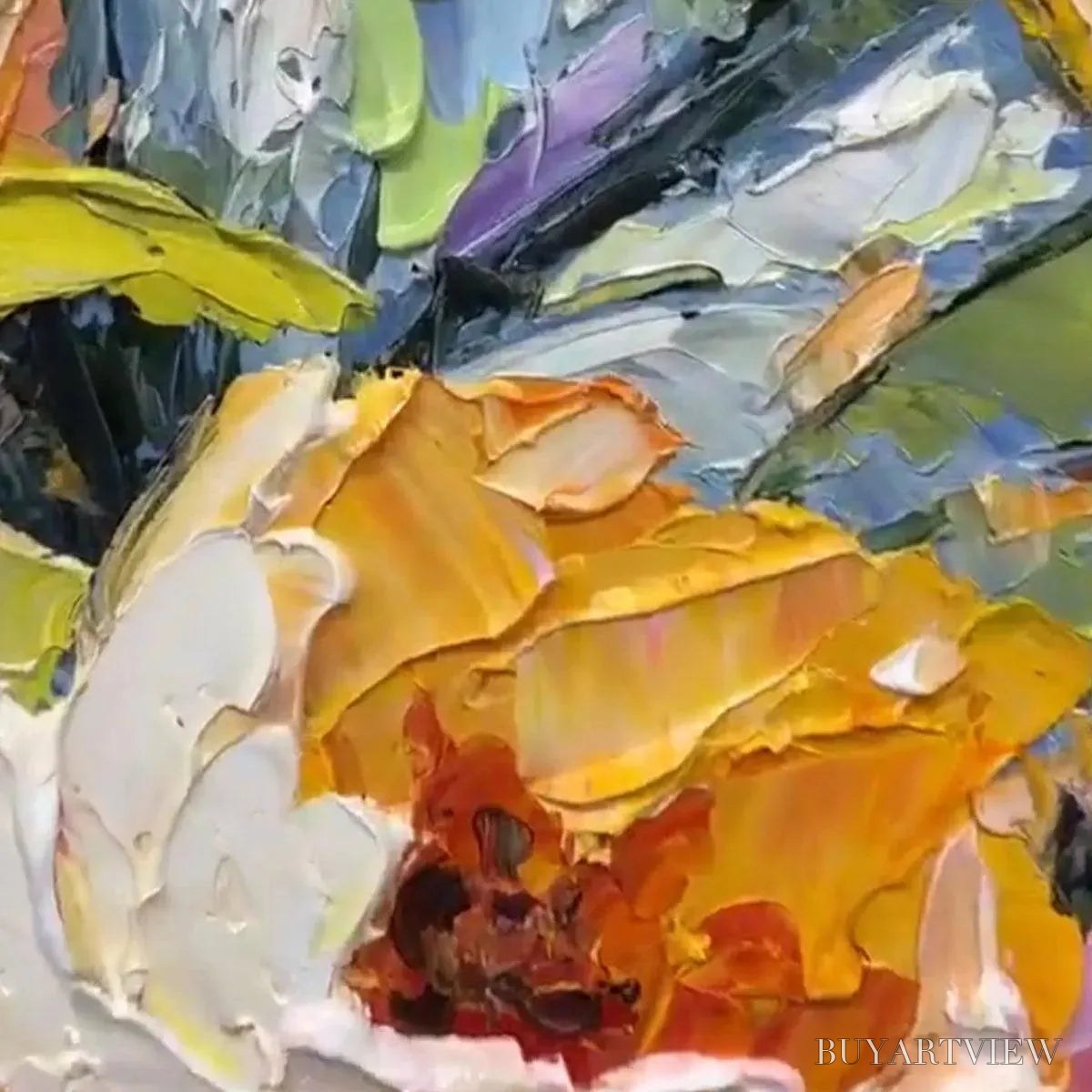BUYARTVIEW Summer Bloom – Textured Impasto Floral Painting in Yellow and Pink - image 6
