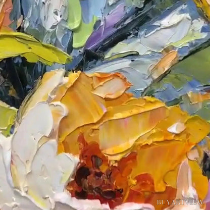 BUYARTVIEW Summer Bloom – Textured Impasto Floral Painting in Yellow and Pink - image 6
