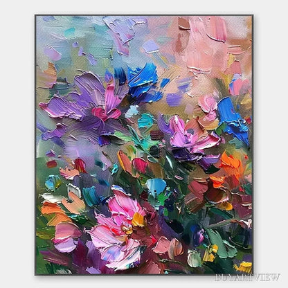 BUYARTVIEW Colorful Bloom – Vertical Impasto Floral Painting in Vibrant Colors - image 1