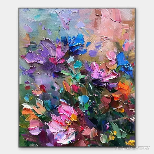 BUYARTVIEW Colorful Bloom – Vertical Impasto Floral Painting in Vibrant Colors - image 1