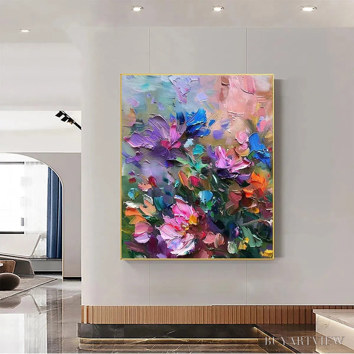 BUYARTVIEW Colorful Bloom – Vertical Impasto Floral Painting in Vibrant Colors - image 2