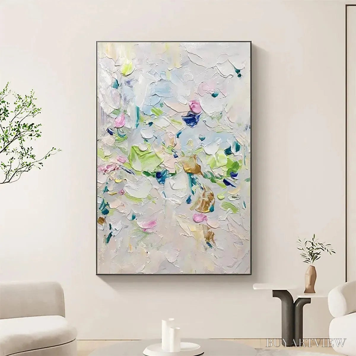 BUYARTVIEW Spring Blossom – Textured Abstract Floral Painting in Light Pastel Colors - image 2