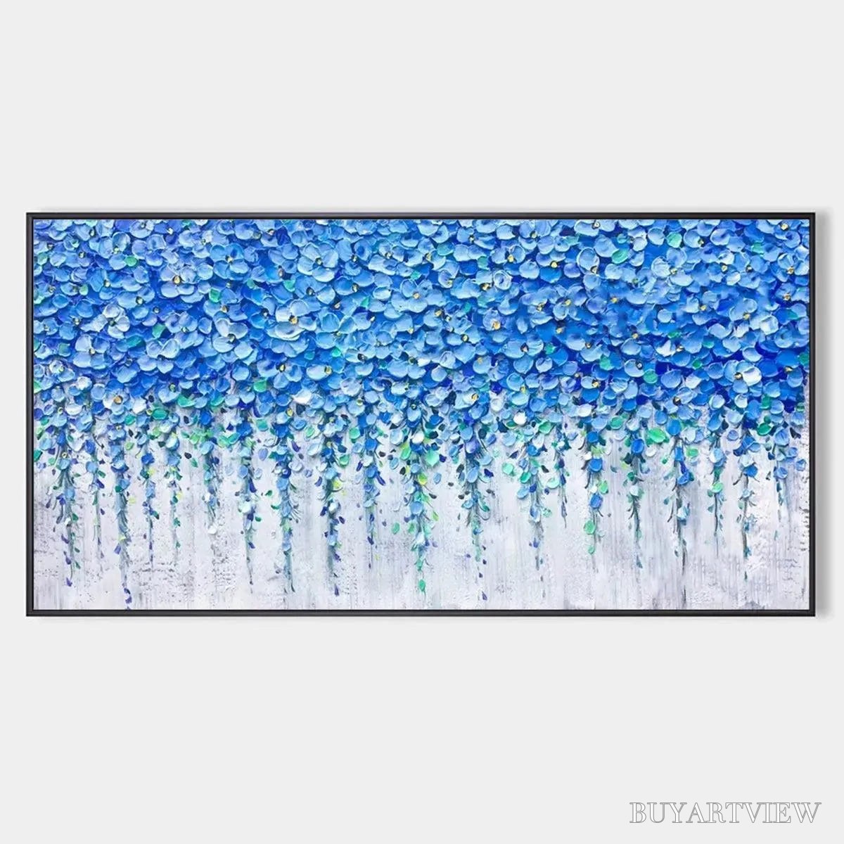 BUYARTVIEW Blue Wisteria – Textured Impasto Blue Floral Painting - image 1