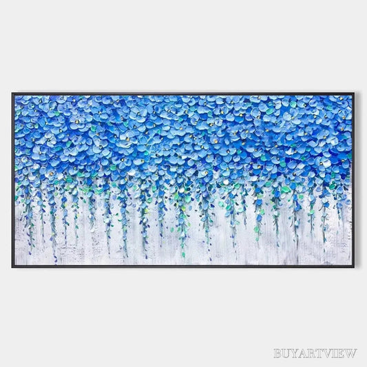 BUYARTVIEW Blue Wisteria – Textured Impasto Blue Floral Painting - image 1